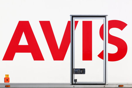 Tirstrup, Denmark - February 8, 2018: Avis logo on a truck. Avis is an American car rental company...