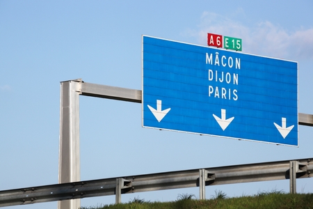 A6 french motorway panel with Paris direction, Franceのeditorial素材