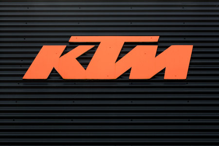 Torsted, Denmark - April  1, 2018: KTM on a wall. KTM is an Austrian motorcycle and sports car...