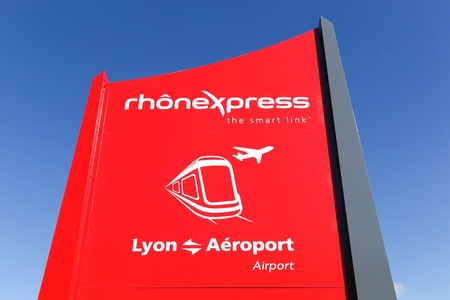 Lyon, France - March 21, 2018: Rhonexpress. Rhonexpress is an express tram-train service which links central Lyon, France, with its airport, Lyon Saint Exupry Airport, and the TGV train stationのeditorial素材