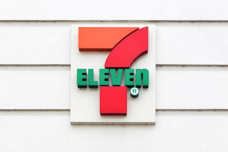 Aarhus, Denmark - July 6, 2017: 7 eleven on a wall. 7-Eleven is an international chain of...