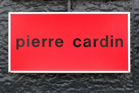 Creches, France - May 27, 2018: Pierre Cardin on a wall. Pierre Cardin is a prestigious french fashion brandのeditorial素材