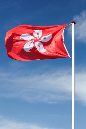 Flag of Hong Kong waving in the skyの写真素材