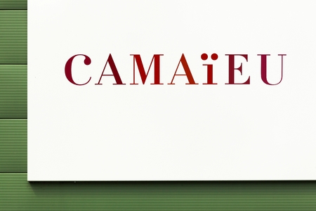 Voiron, France - June 1, 2018: Camaieu logo on a wall. Camaeu is a French retail clothing company which manufactures and sells its own collections of women's clothingのeditorial素材