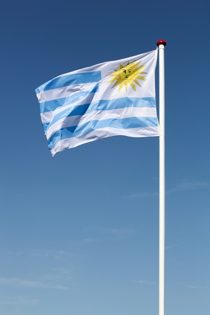 Flag of Uruguay waving in the skyの写真素材