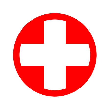 Medical white cross symbol in a red circleの写真素材