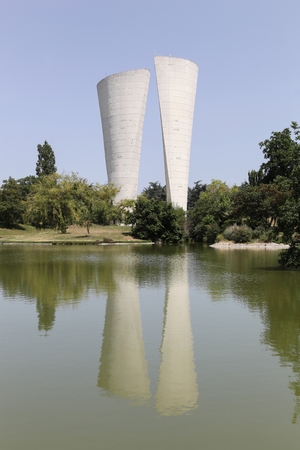 Water tower in the park Jean Perdrix in Valence, Franceの写真素材