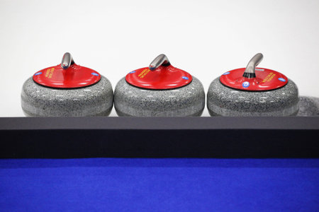 Silkeborg, Denmark - March 22, 2019: Curling stones on ice during the 2019 world women's curling championship in Silkeborg, Denmarkのeditorial素材