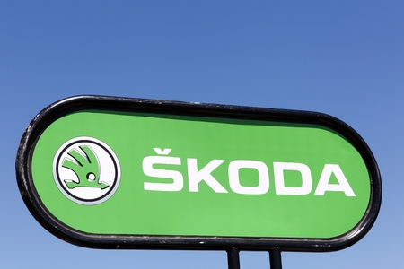 Villars, France - July 16, 2016: Skoda logo on a panel. Skoda, is a Czech automobile manufacturer founded in 1895 as Laurin and Klement. It is headquartered in Mlada Boleslav, Czechのeditorial素材