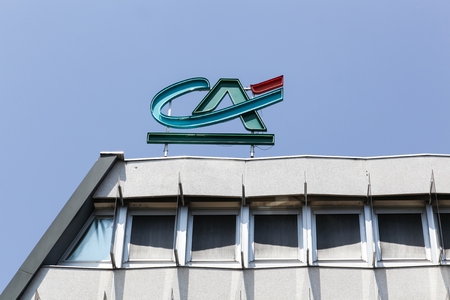 Grenoble, France - June 24, 2017: Credit Agricole office building. Credit Agricole is a French network of cooperative and mutual banks comprising the 39 Credit Agricole Regional Banksのeditorial素材