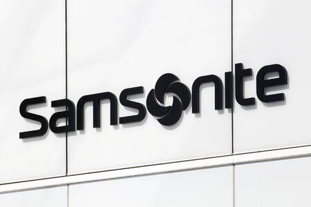 Villefontaine, France - September 13, 2019: Samsonite logo on a wall. Samsonite is an American luggage manufacturer and retailerのeditorial素材