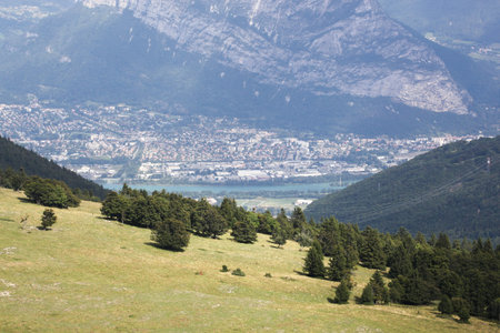 View of Grenoble from plateau of la Moliere in Autrans, Vercors, France