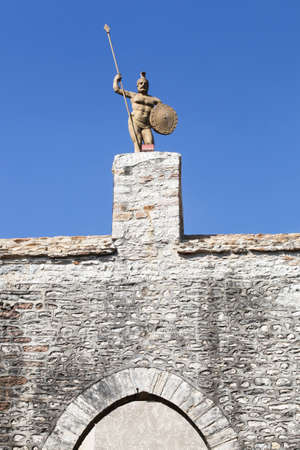 Door of the city with the baboin statue in the village of Chazay-d'Azergues in Beaujolais, Franceの写真素材