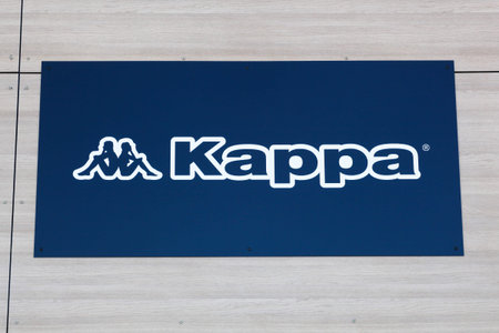 Villefranche, France - May 17, 2020: Kappa logo on a wall. Kappa is an Italian sportswear brand...
