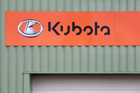 Varennes-le-Grand, France - July 5, 2020: Kubota logo on a wall. Kubota is a tractor and heavy...