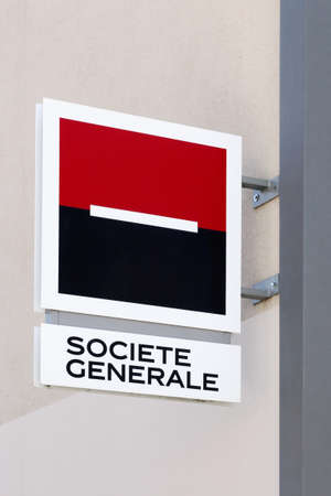 Sainte-Foy, France - May 21, 2020: Societe Generale sign on a wall. Societe Generale is a French multinational banking and financial services company headquartered in Parisのeditorial素材