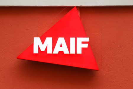 Grenoble, France - September 10, 2019: MAIF logo on a wall. MAIF is a French mutual insurance...