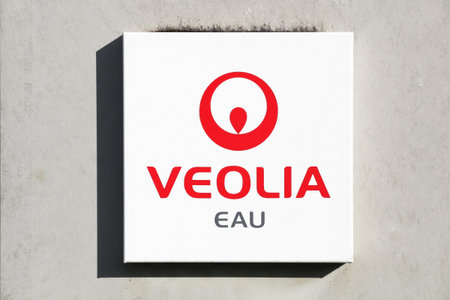 Macon, France - Mars 15, 2020: Veolia water logo on a wall. Veolia Water is the water division of...