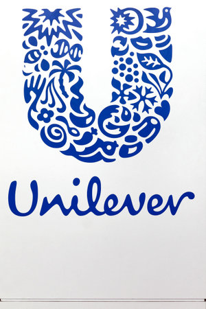 Hamburg, Germany - July 20, 2017: Unilever logo on a panel. Unilever is a Dutch-British...