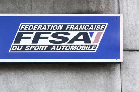 Lyon, France - June 7, 2020: Logo of the French Federation of Automobile Sport on a wall founded in 1952のeditorial素材