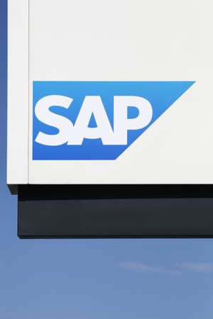 Aarhus, Denmark - August 7, 2018: SAP logo on a wall. SAP is a European multinational software corporation that makes enterprise software to manage business operations and customer relationsのeditorial素材