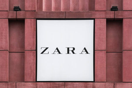 Berlin, Germany - July 12, 2020: Zara logo on a wall. Zara is a Spanish clothing and accessories retailer based in Arteixo, Spainのeditorial素材