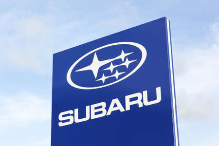 Tilst, Denmark - October 7, 2018: Subaru logo on a panel. Subaru is the automobile manufacturing division of Japanese transportation conglomerate Subaru Corporationのeditorial素材