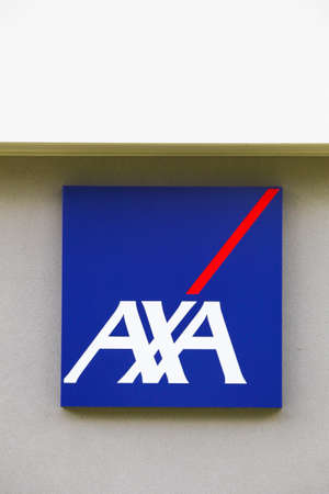 Bourg, France - September 26, 2020: AXA insurance agency. AXA is a French multinational insurance firm that engages in global insurance, investment management and financial servicesのeditorial素材