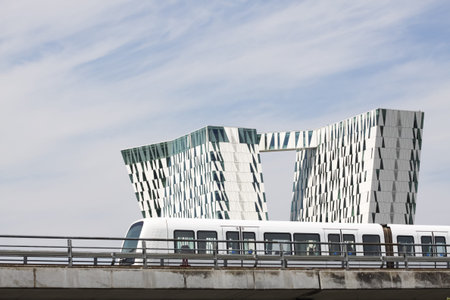 Copenhagen, Denmark - June 16, 2013: Metro in Orestad, Copenhagen with the bella sky Marriott hotel...