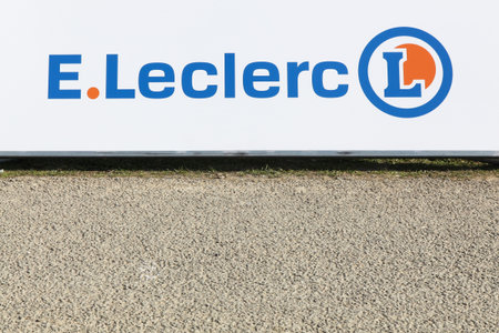Odenas, France - March 10, 2020: Leclerc logo on a panel. Leclerc is a french hypermarket chain....