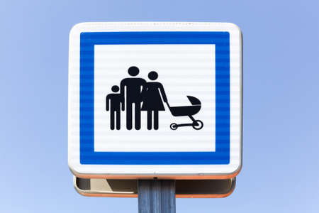 Parking reserved for families road signの写真素材