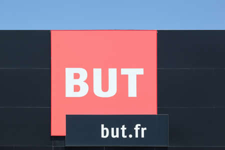 Villefranche, France - July 10, 2021: But logo on a building. But is a French brand of stores specializing in home equipmentのeditorial素材