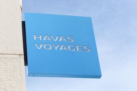 Villefranche, France - May 20, 2021: Havas Voyages logo on a wall. Havas Voyages is a travel distributor among the leaders in France with 335 agenciesのeditorial素材