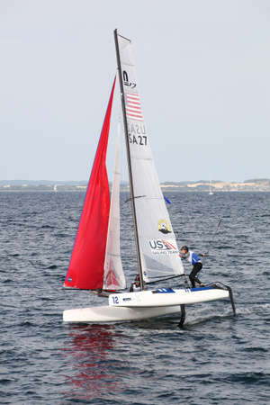 Aarhus, Denmark - August 9, 2018: American nacra 17 sailing ship during the sailing world championship 2018 in Aarhus, Denmarkのeditorial素材