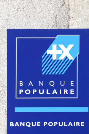 Belleville, France - August 23, 2020: Banque Populaire sign on a wall. Banque Populaire is a French group of cooperative banksのeditorial素材