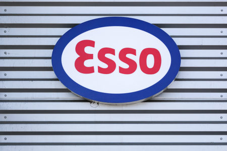 Les Cheres, France - May 21, 2020: Esso logo on a wall. Esso is an international trade name for...