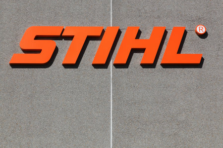 Randers, Denmark - May 5, 2018: Stihl logo on a wall. Stihl is a german manufacturer of chainsaws and other handheld power equipment including trimmers and blowersのeditorial素材