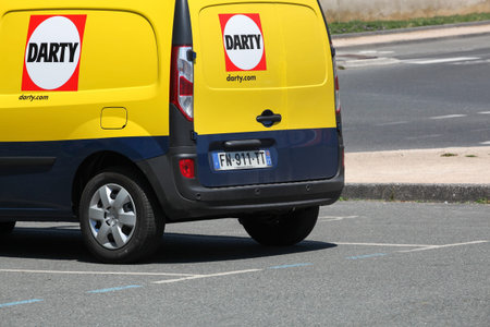 Belleville, France - June 24, 2020: Darty logo on a car. Darty, founded in 1957 is specializing in...