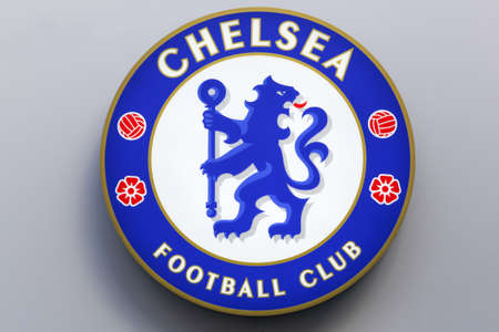 London, United Kingdom - February 1, 2018: Logo of Chelsea football club on a wall at stamford bridge stadium. Chelsea Football Club is a professional football club in London, Englandのeditorial素材