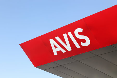 Colombier-Saugnieu, France- July 16, 2018: Avis logo on a wall. Avis is an American car rental...