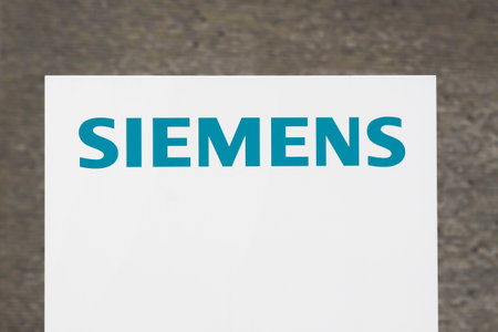 Tilst, Denmark - June 21, 2015: Siemens logo on a signboard. Siemens is a german multinational. The...