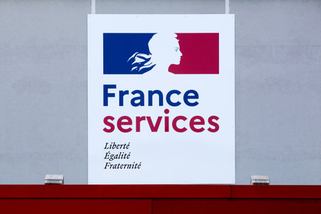 Belleville, France - April 5, 2022: France services house is, in France, a structure which combines physical reception and digital support, and which brings together in the same plのeditorial素材