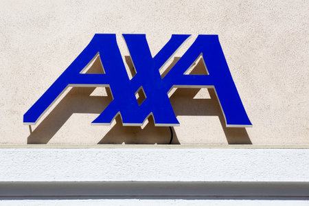 Villefranche, France - April 9, 2022: AXA is a French multinational insurance firm that engages in global insurance, investment management and financialのeditorial素材