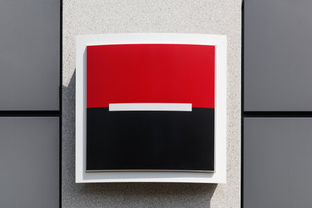 Villefranche, France - May 21, 2018: Societe Generale sign on a wall. Societe Generale is a French multinational banking and financial services company headquartered in Parisのeditorial素材