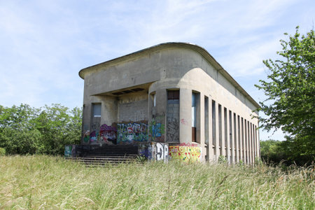 Dardilly, France - May 128, 2015: Abandoned building of Radio-Lyon in Dardilly France