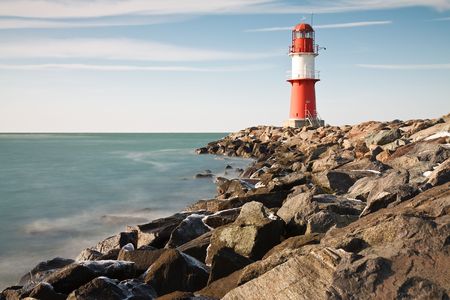 Mole in Warnemuende on the Baltic Sea in winter time.の写真素材