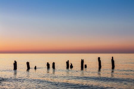 Sunset on shore of the Baltic Sea の写真素材