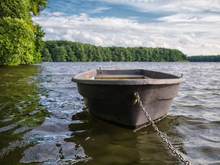 A boat on a lake の写真素材