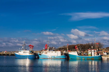 Fishing boats on shore of the Baltic Sea in Germany 
