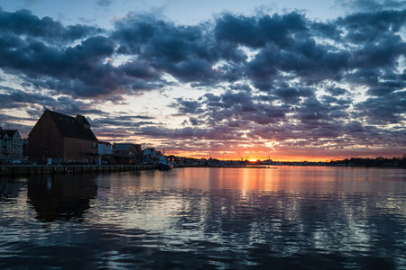Sunset in the port of Rostock  Germany  の写真素材